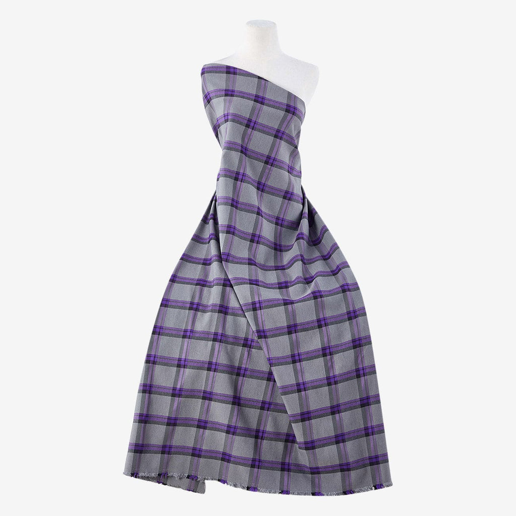 GREY/PURPLE | 25085 - TWO STRETCH WOVEN PLAID - Zelouf Fabric