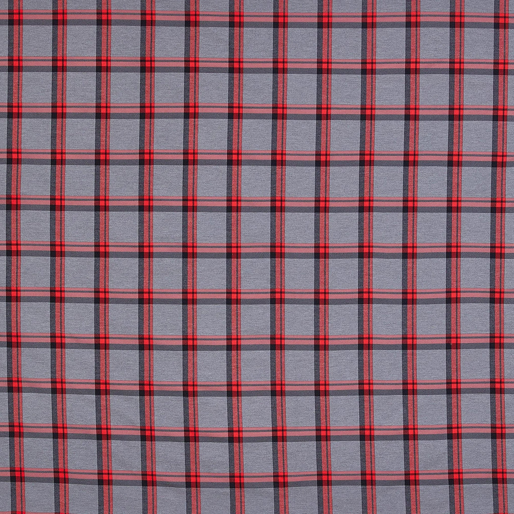 GREY/SCARLET | 25085 - TWO STRETCH WOVEN PLAID - Zelouf Fabric