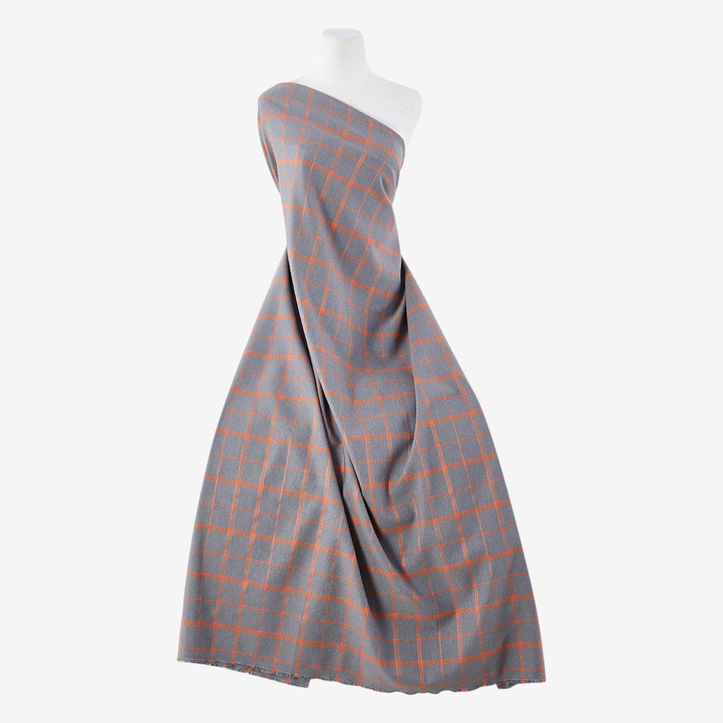 GREY/ORANGE | 25087 - ONE STRETCH WOVEN PLAID - Zelouf Fabric