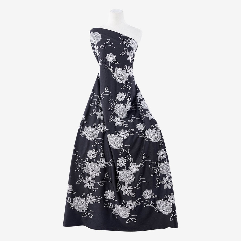 FLAT IRON EMBRIODERY SCUBA CREPE  | 25100 BLACK/WHITE - Zelouf Fabrics