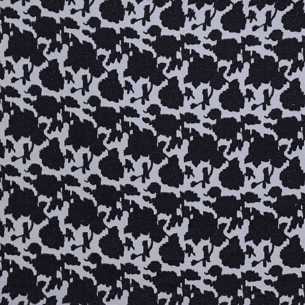 BLACK/SILVER | 25101 - EMPIRE ROSE CLIPPED CHIFFON W/FOIL OUTLINE - Zelouf Fabrics