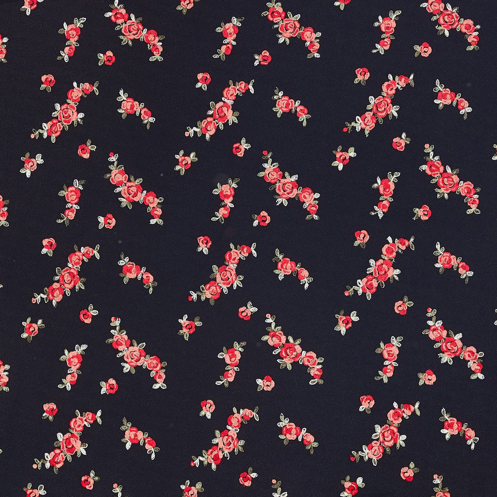 BLACK/RED | 25124 - PICADILLY EMB SCUBA CREPE - Zelouf Fabric