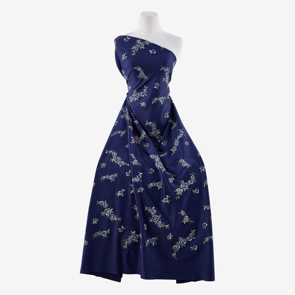 NAVY/PEACOCK | 25124 - PICADILLY EMB SCUBA CREPE - Zelouf Fabric