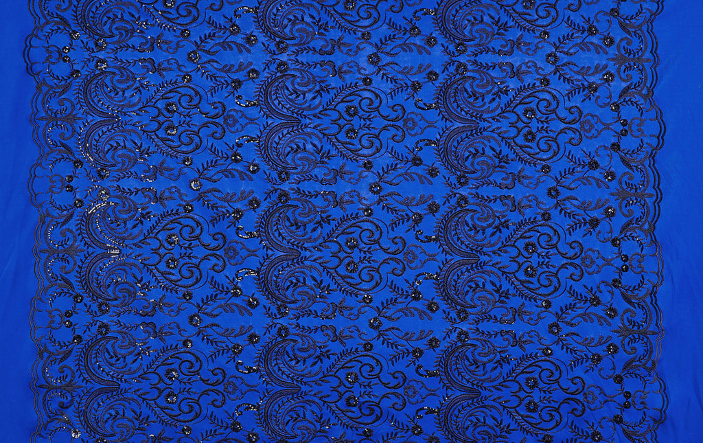 AOA FLORAL EMBROIDERY SEQUINS SCUBA  | 25140  - Zelouf Fabrics