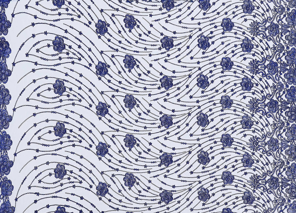 NAVY DELIGHT | 25145 - FLORENCE HEAVY CORDING ROSE EMB - Zelouf Fabric