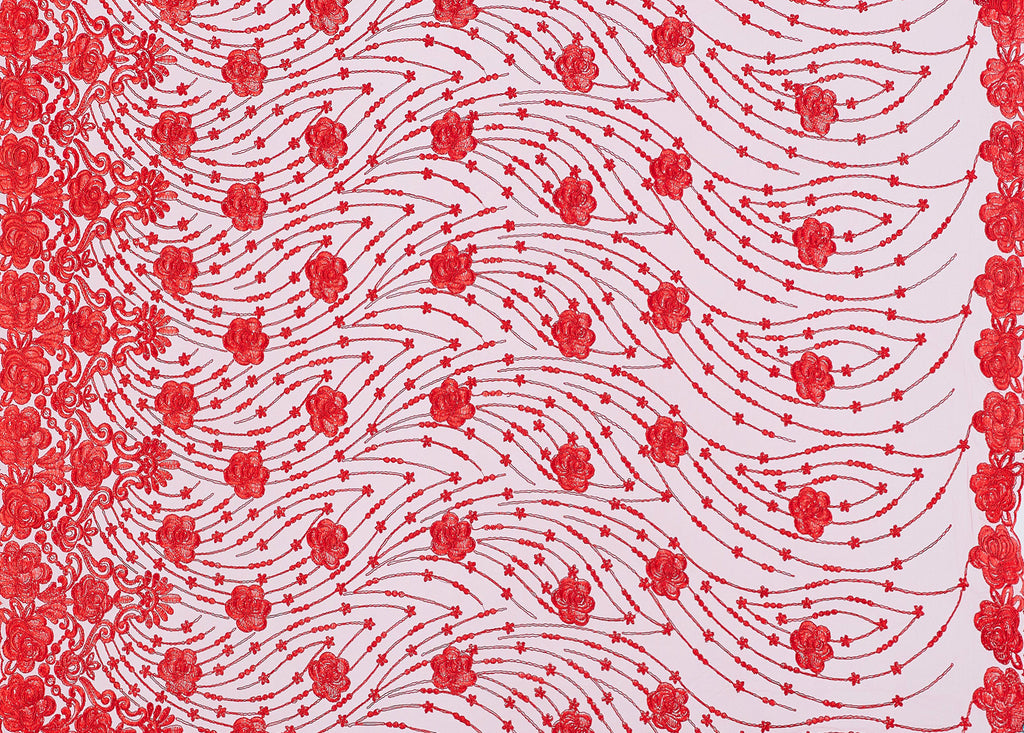 RED DELIGHT | 25145 - FLORENCE HEAVY CORDING ROSE EMB - Zelouf Fabric
