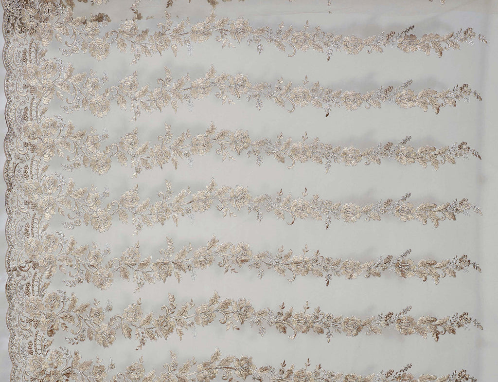 TAUPE COMBO | 25146 - VERSAILLES METALLIC CORDING EMB MESH - Zelouf Fabrics