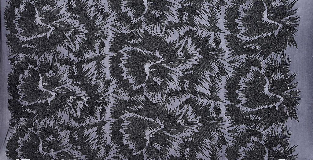 BLACK/BLACK | 25164 - DIEZ BURST SEQUIN EMB ON POWER MESH - Zelouf Fabrics