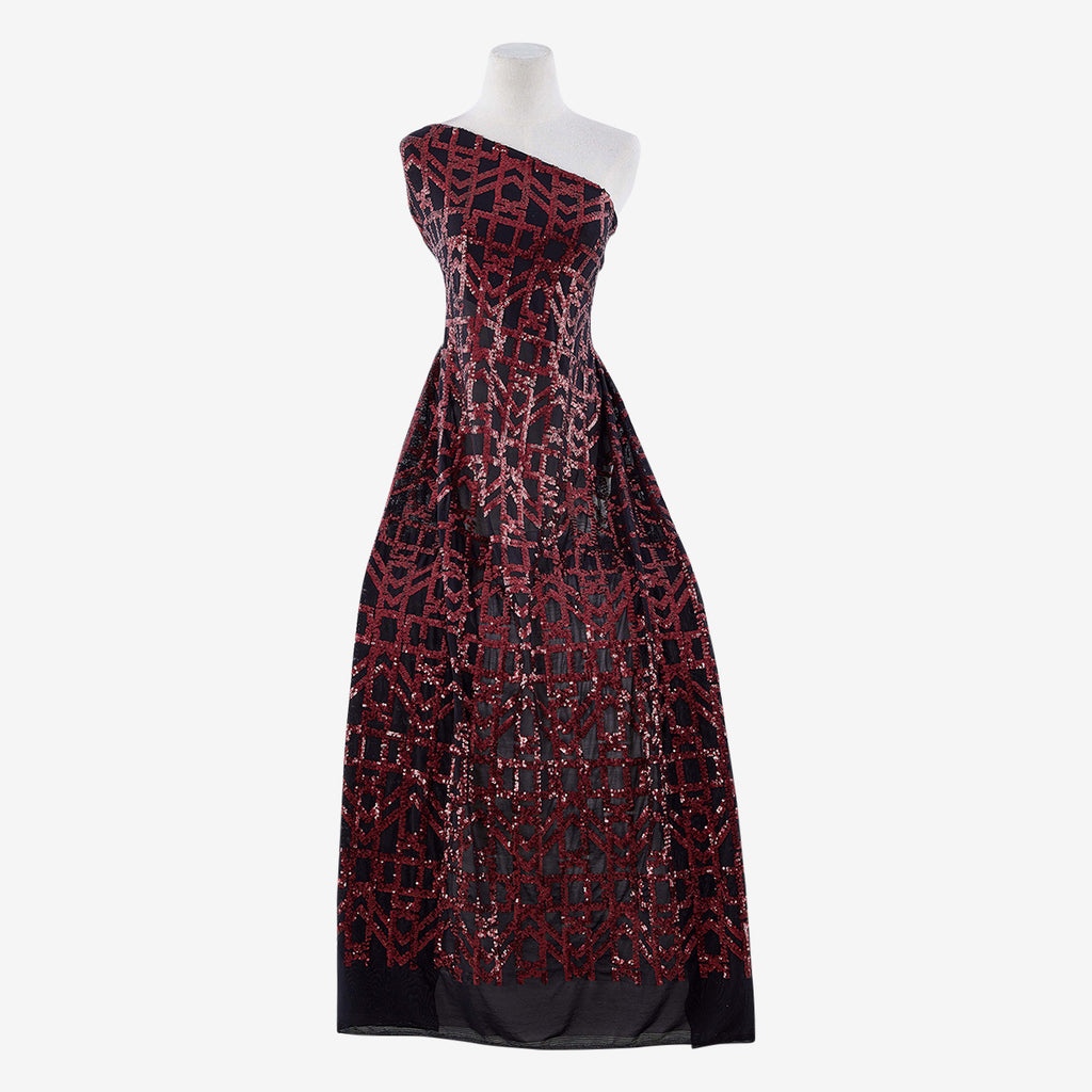 BLACK/RED | 25165 - BALVE SEQUIN EMBRIODERY - Zelouf Fabrics