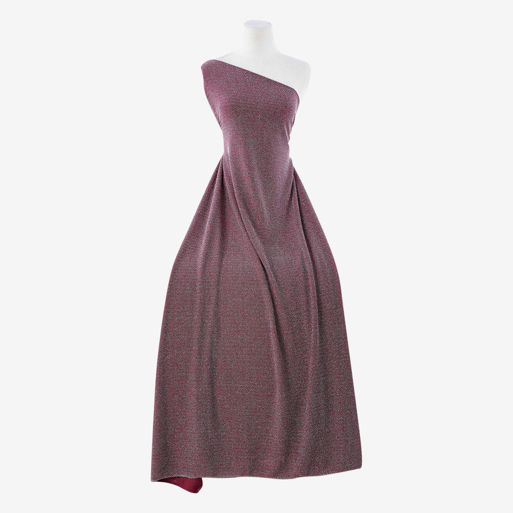 MERLOT/SILVER | 25167 - PERRY CHEVRON LUREX METALLIC KNIT - Zelouf Fabric