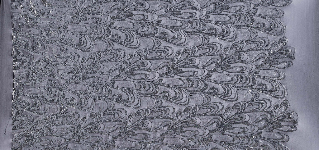 BLACK/GREY | 25173 - AVIGNON SWIRLY TWO TONE SEQUIN STRETCH MESH - Zelouf Fabrics