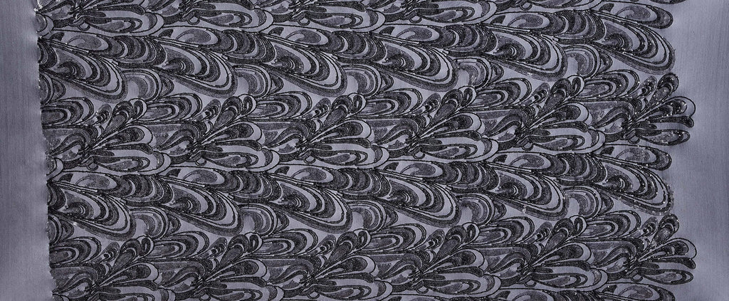 BLK/BLK/SILVER | 25173 - AVIGNON SWIRLY TWO TONE SEQUIN STRETCH MESH - Zelouf Fabrics