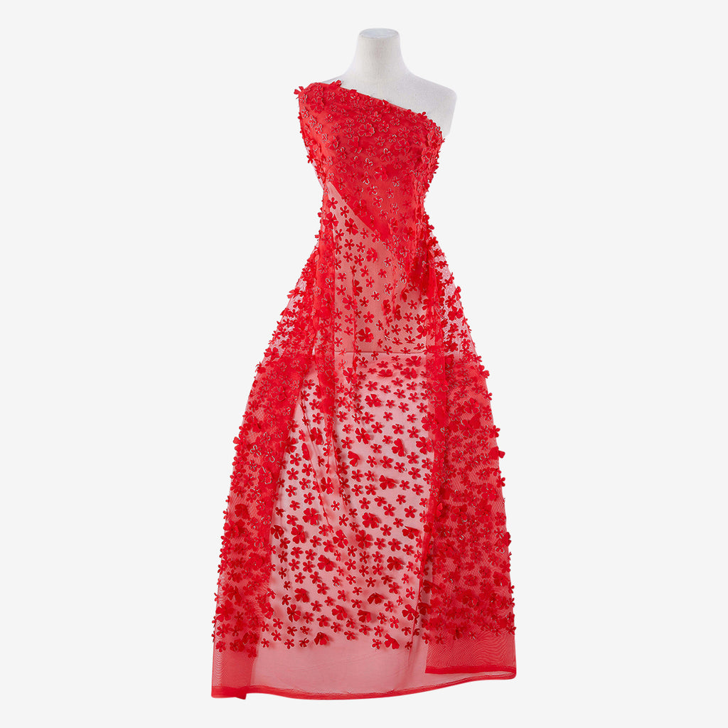 MERLOT DELIGHT | 25186 - ALBI FOIL OUTLINED 3D FLOWER MESH - Zelouf Fabric