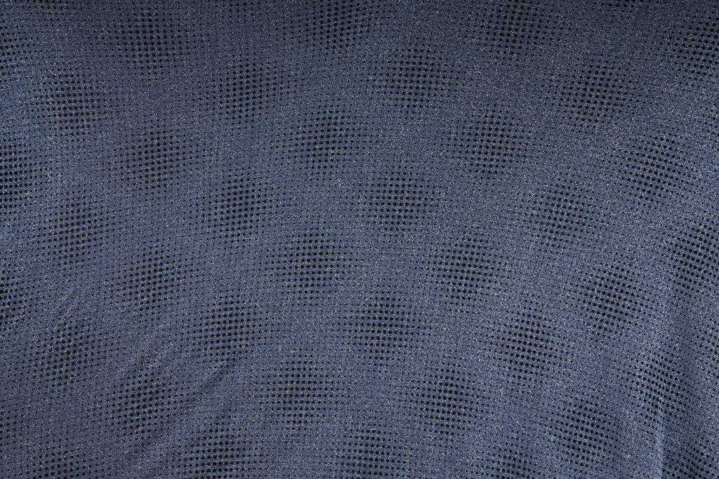 NAVY/SIL/BLACK | 25190 - BAZA FLOCKED LUREX MESH - Zelouf Fabrics
