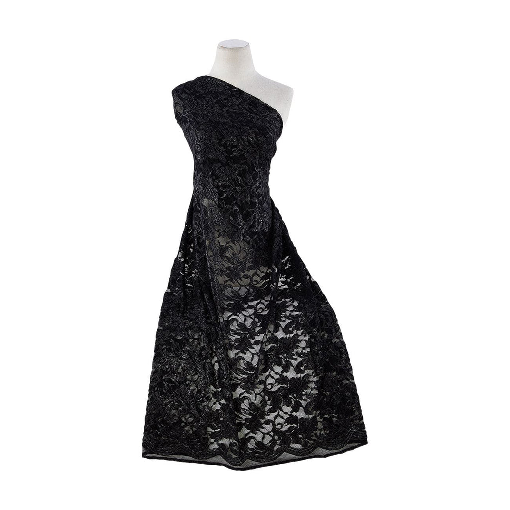ELDA FOILED STRETCH LACE  | 25191 BLACK/SILVER - Zelouf Fabrics