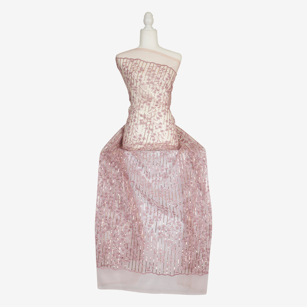 ROSE COMBO | 25211 - ALEXANDRIA VINE SEQUIN FLOWER EMB MESH - Zelouf Fabrics