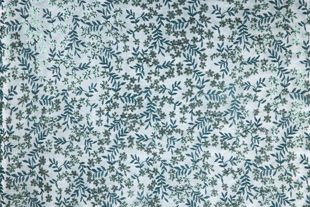EMERALD | 25212 - MONROVIA SEQUIN FLOWER EMB ON LACE MESH - Zelouf Fabrics