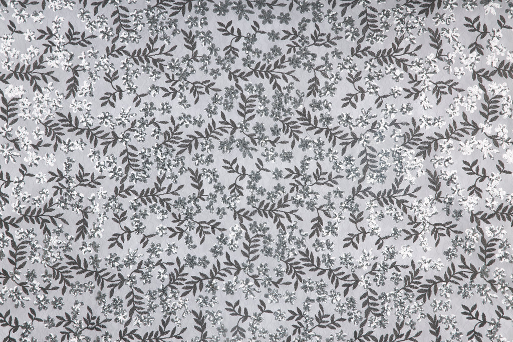 SMOKE | 25212 - MONROVIA SEQUIN FLOWER EMB ON LACE MESH - Zelouf Fabrics