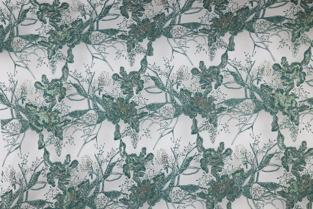 EMERALD DELIGHT | 25213 - GIZA LUREX SEQUIN EMBRIODERY ON LACE MESH - Zelouf Fabrics
