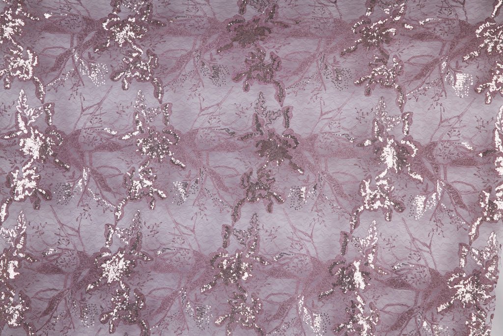 LAVENDER | 25213 - GIZA LUREX SEQUIN EMBRIODERY ON LACE MESH - Zelouf Fabrics