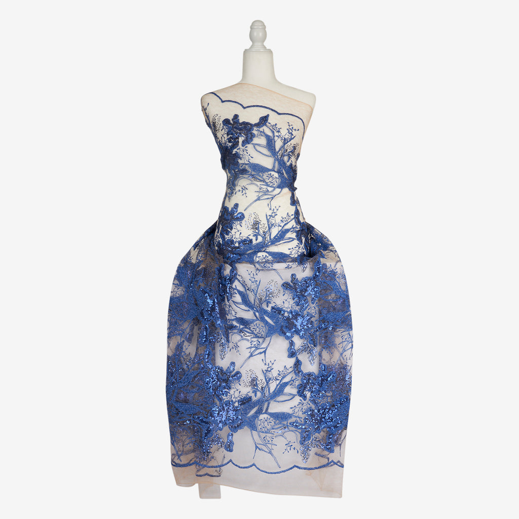 ROYAL DELIGHT | 25213 - GIZA LUREX SEQUIN EMBRIODERY ON LACE MESH - Zelouf Fabrics
