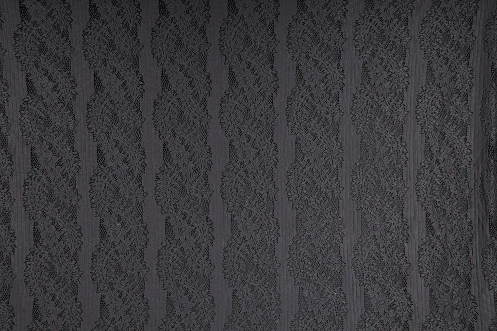 BLACK | 25217 - KAZAN STRIPE FLORAL LACE - Zelouf Fabrics