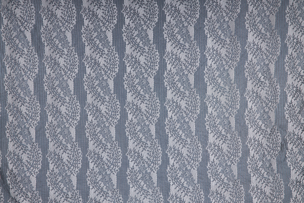 STEEL MYSTERY | 25217 - KAZAN STRIPE FLORAL LACE - Zelouf Fabrics