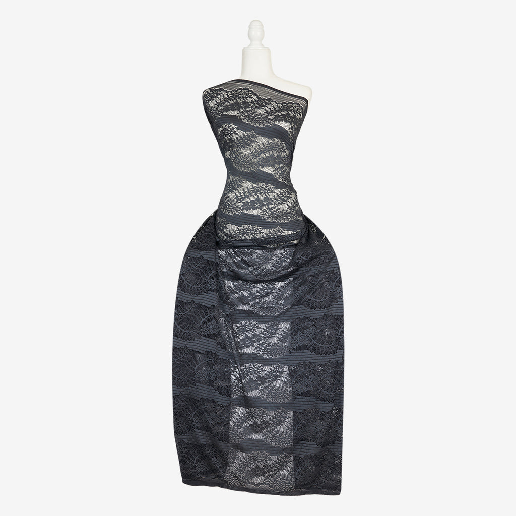 STEEL MYSTERY | 25217 - KAZAN STRIPE FLORAL LACE - Zelouf Fabrics