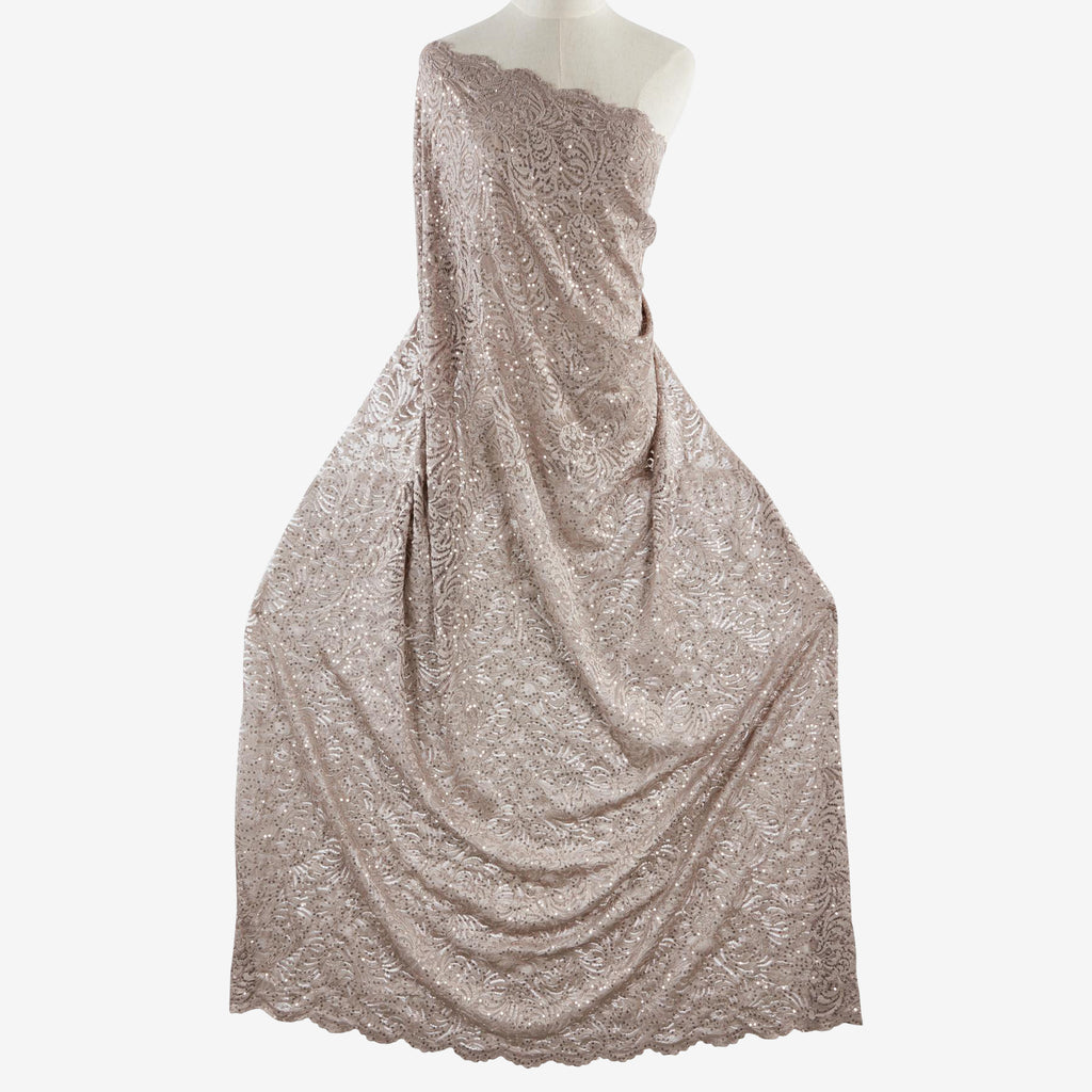 TAUPE ALLURE | 25221SC-SEQUIN - SARATOV SEQUIN EMB STRETCH LACE - Zelouf Fabrics