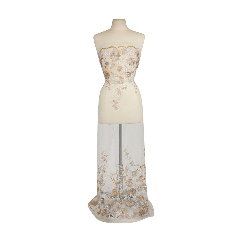 IVORY COMBO | CASHA SINGLE BORDER EMBROIDERY MESH | 26264 - Zelouf Fabrics