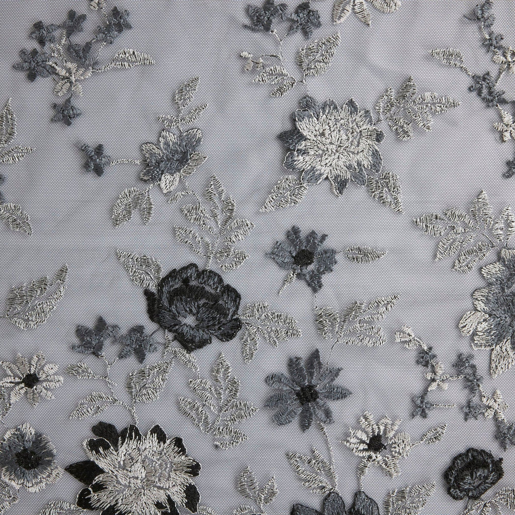 BLACK COMBO | CASHA SINGLE BORDER EMBROIDERY MESH | 26264 - Zelouf Fabrics