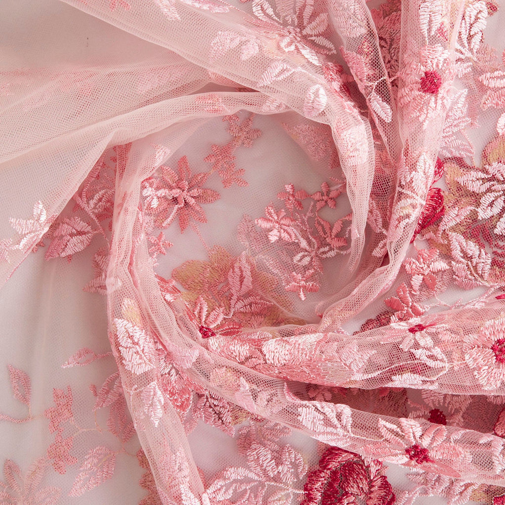 BLOSSOM COMBO | CASHA SINGLE BORDER EMBROIDERY MESH | 26264 - Zelouf Fabrics