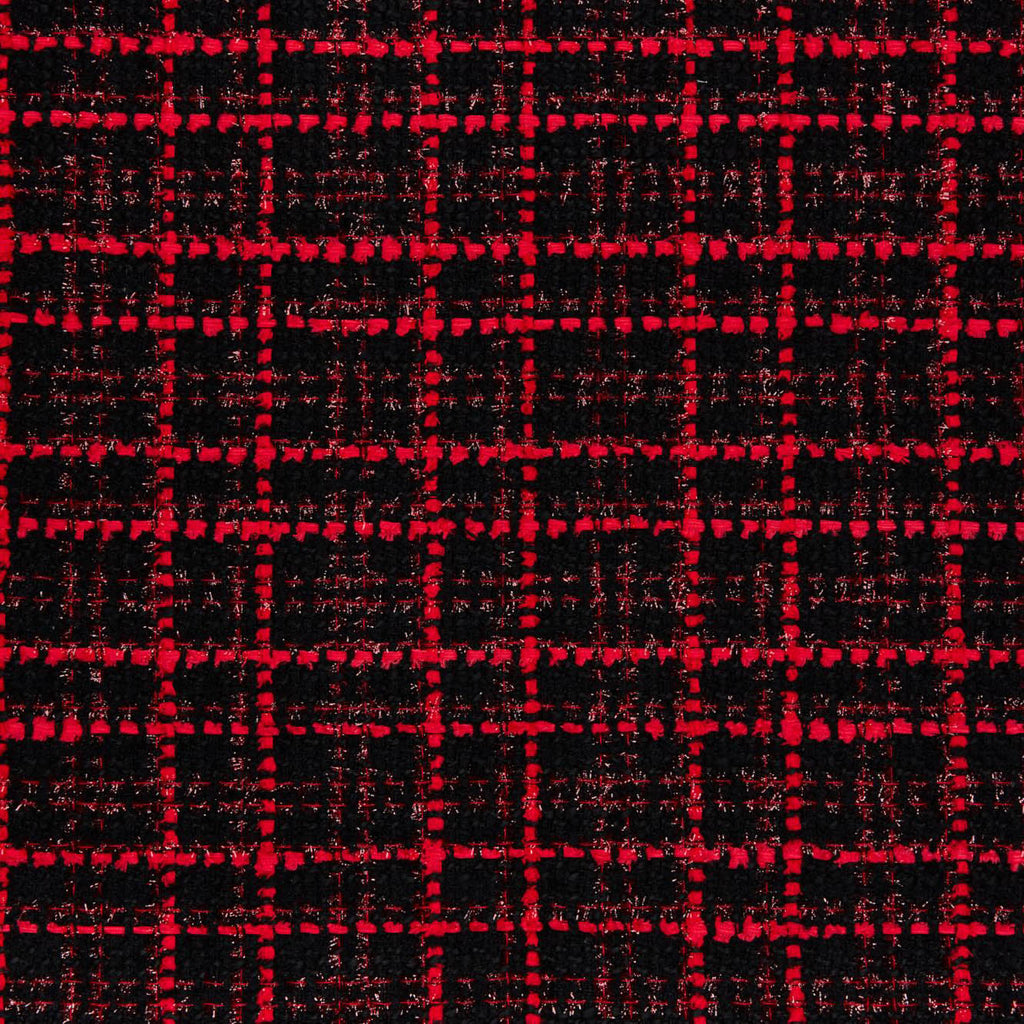 BLACK/RED | 25260 - METAL CONTRAST YARN BOUCLE CHECK - Zelouf Fabrics