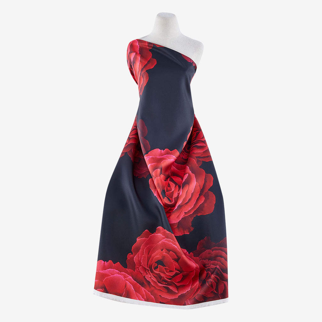 BLACK/RUBY | 25280-4765DP - GIANT ROSE PRINT MIKADO - Zelouf Fabrics
