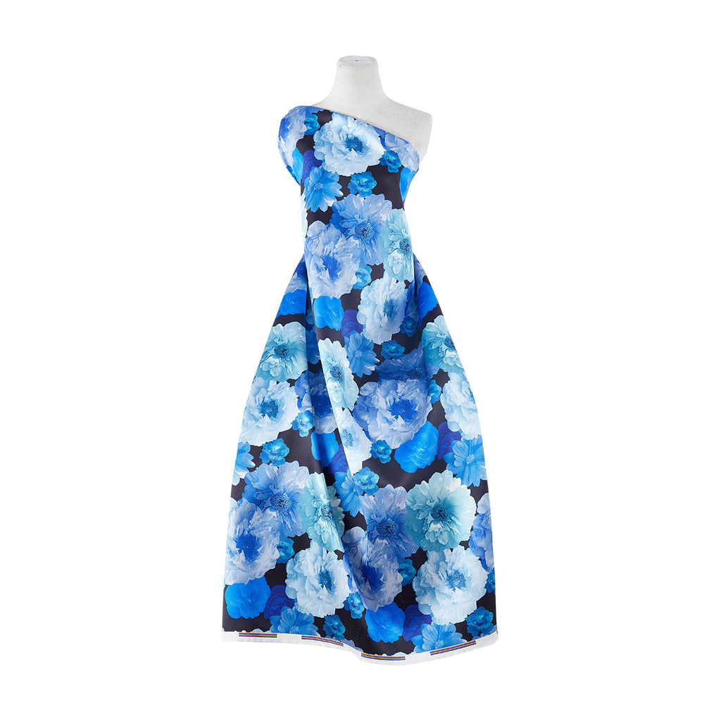 TOSSED FLORAL PRINT MIKADO  | 25281-4765DPO BLACK/BLUE - Zelouf Fabrics