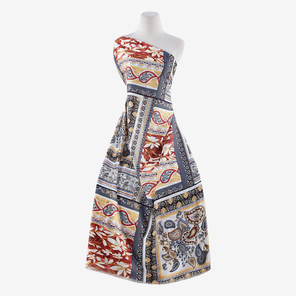 RUST/BANANA | 25303-467DP - CARMEN PAISLEY PRINT SATIN YORYU - Zelouf Fabrics