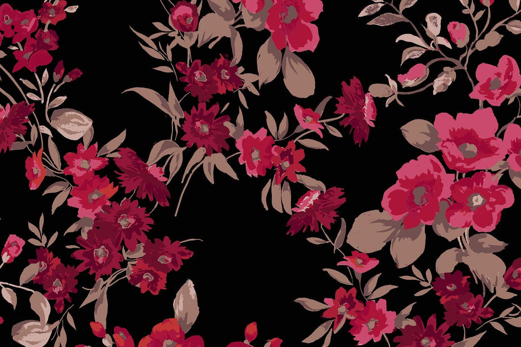 WILLOW FLORAL PRINT ON VELVET  | 25305-323DP BLACK/RED - Zelouf Fabrics