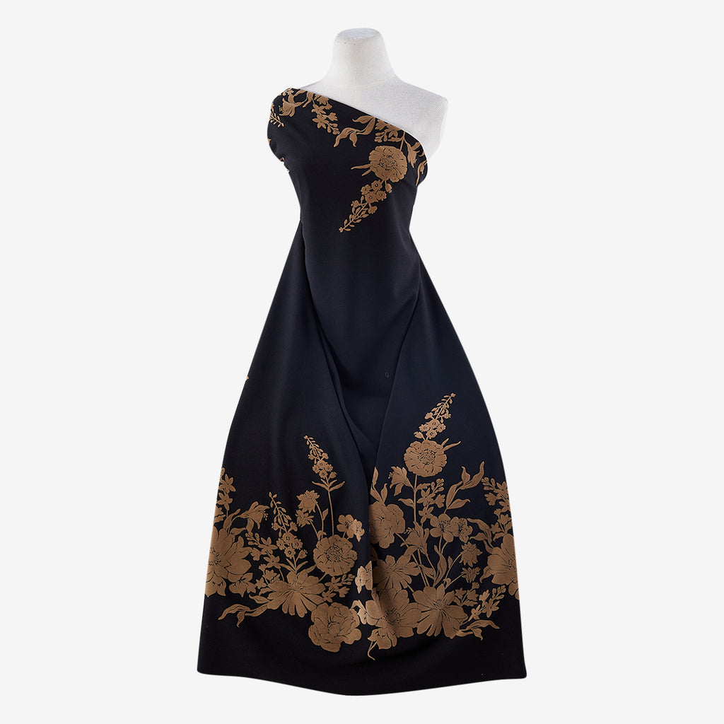 BLACK/TAN | 25314 - GRETCHEN DOUBLE BOARDER FLOCK SCUBA CREPE - Zelouf Fabric