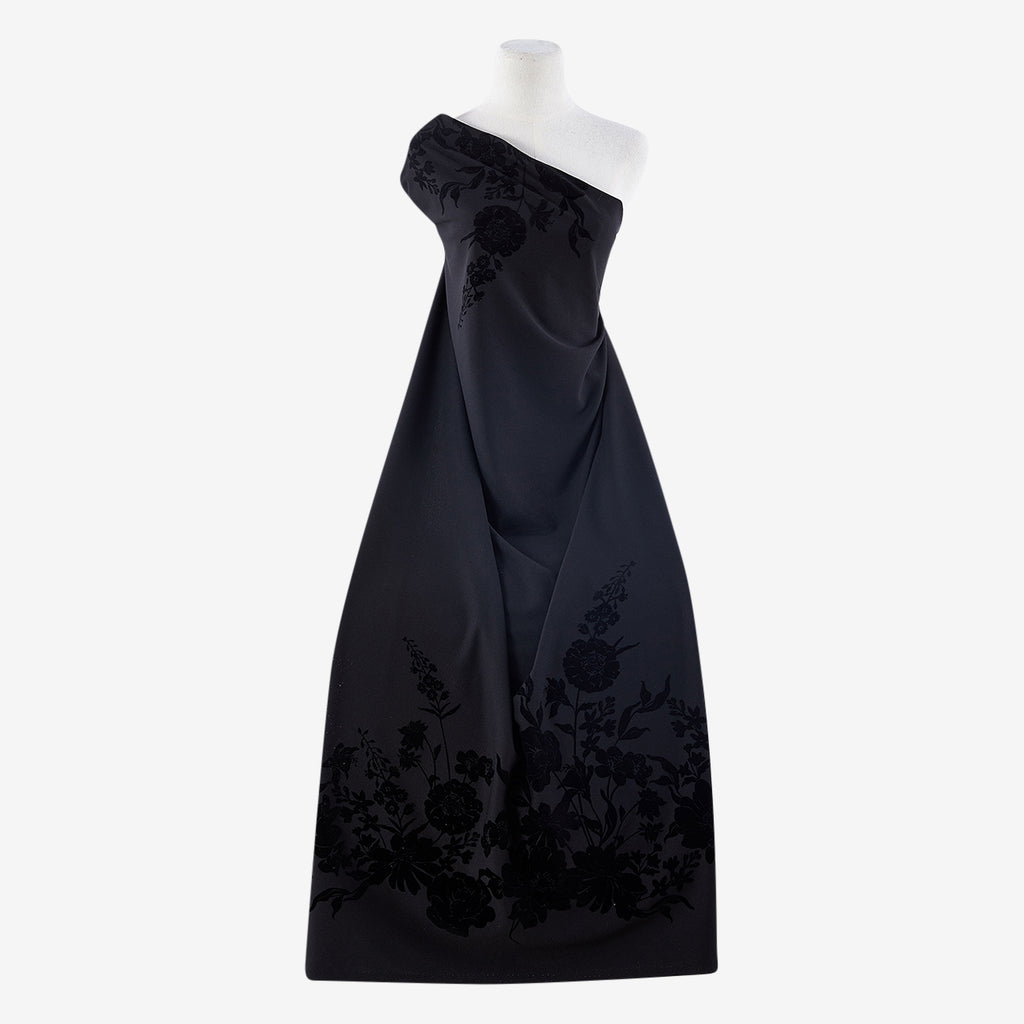 BLACK | 25314 - GRETCHEN DOUBLE BOARDER FLOCK SCUBA CREPE - Zelouf Fabric