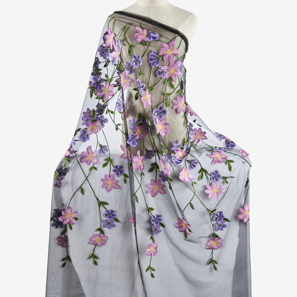 NAVY MULTI | 25352 - ELLEN VINEY FLOWER SINGLE BORDER MESH - Zelouf Fabrics