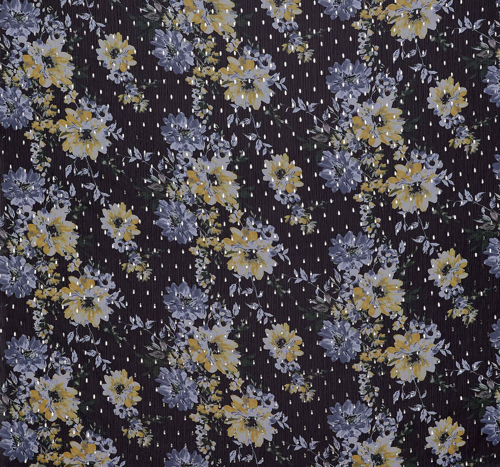 BLACK/YELLOW | 25681 - 25365FOL-8100DP - LUCY FLORAL FOIL PRINT YORYU - Zelouf Fabrics