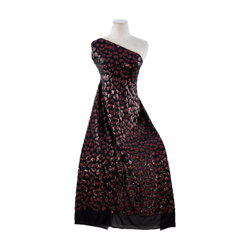 JANE CHEETAH SEQUIN STRETCH MESH  | 25390 BLACK/WINE - Zelouf Fabrics