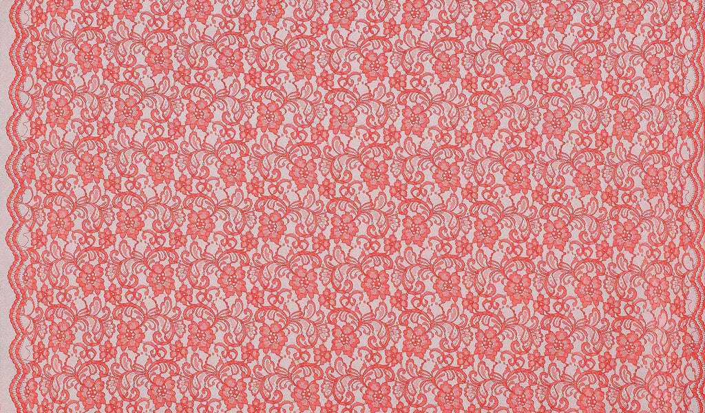 BRILLIANT CORAL | 25398 - BEATRICE FLORAL LACE - Zelouf Fabrics