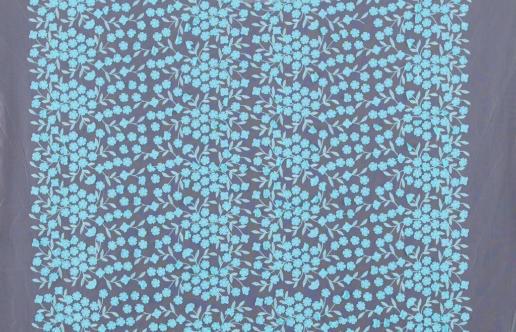 DAZZLING AQUA | 25401 - CATHERINE 3D FLOWER EMBROIDERY MESH - Zelouf Fabrics