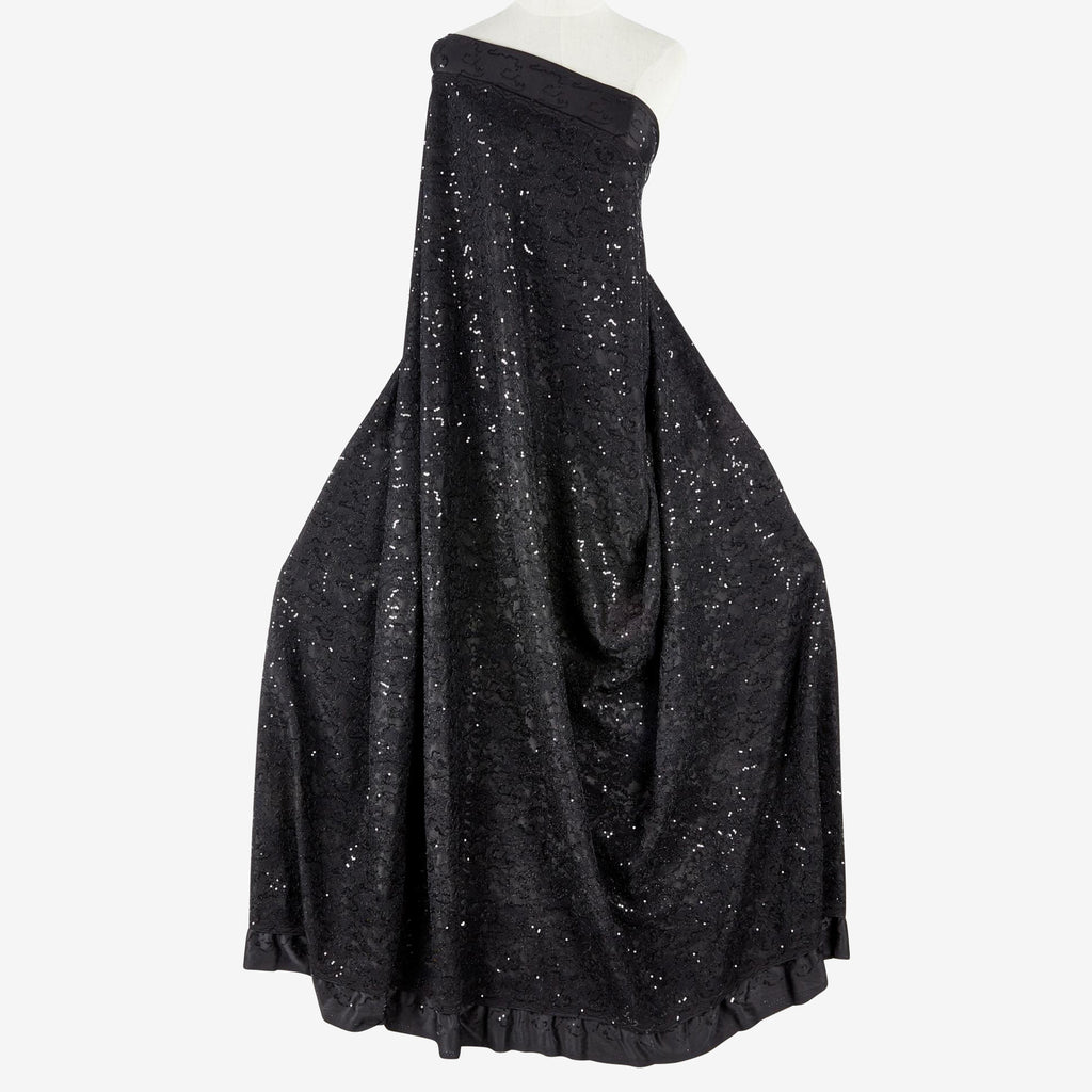 BLACK | 25402-BONDED - ETHEL SEQUIN EMBROIDERY BONDED LACE - Zelouf Fabrics