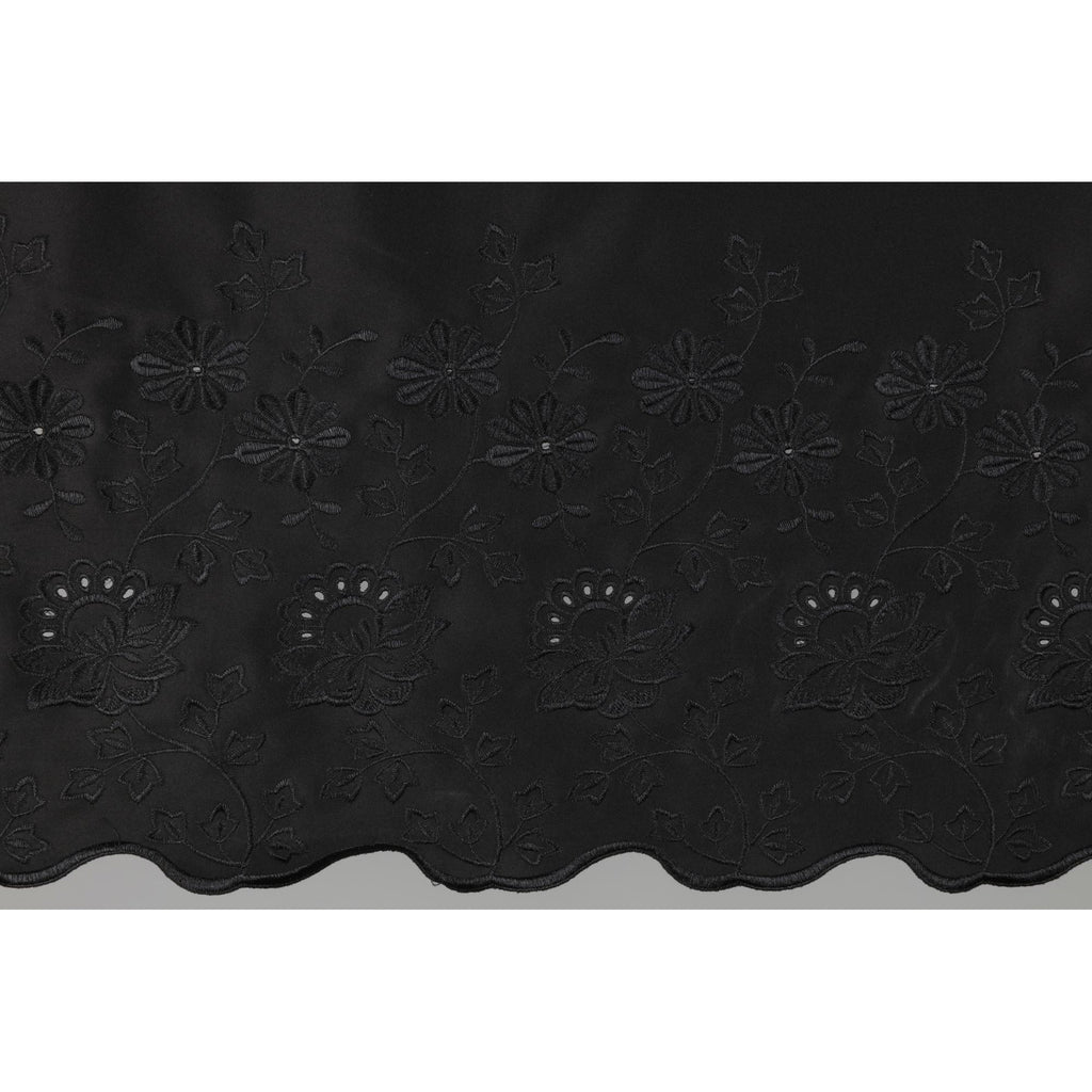 BLACK | 25411 - CARAMEL FLORAL EMBROIDERY SINGLE BORDER SCUBA - Zelouf Fabrics
