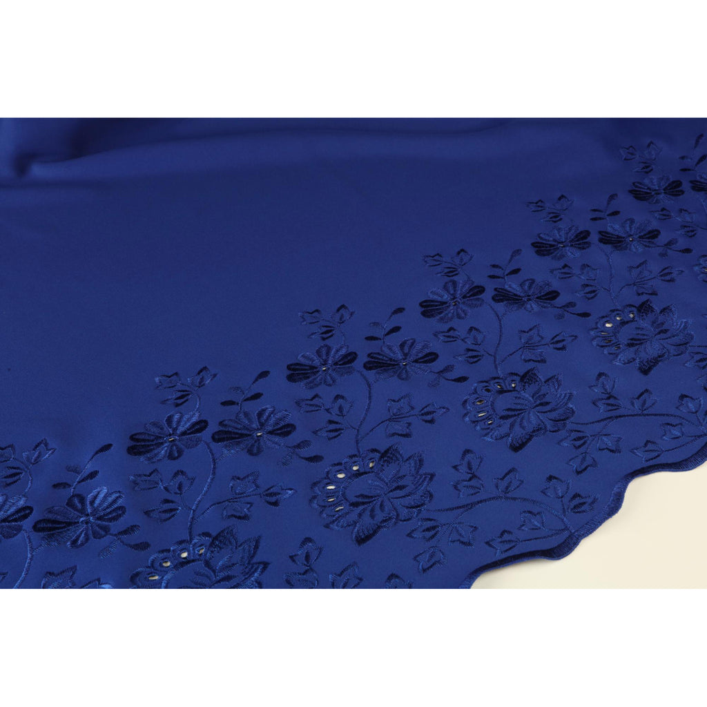 BRILLIANT COBAL | 25411 - CARAMEL FLORAL EMBROIDERY SINGLE BORDER SCUBA - Zelouf Fabrics