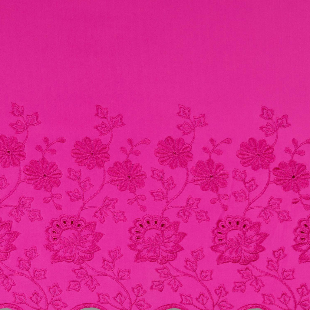 BRILLIANT PINK | 25411 - CARAMEL FLORAL EMBROIDERY SINGLE BORDER SCUBA - Zelouf Fabrics