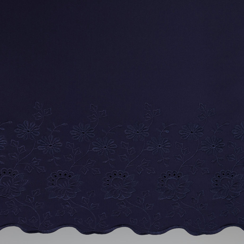 NAVY ALLURE | 25411 - CARAMEL FLORAL EMBROIDERY SINGLE BORDER SCUBA - Zelouf Fabrics
