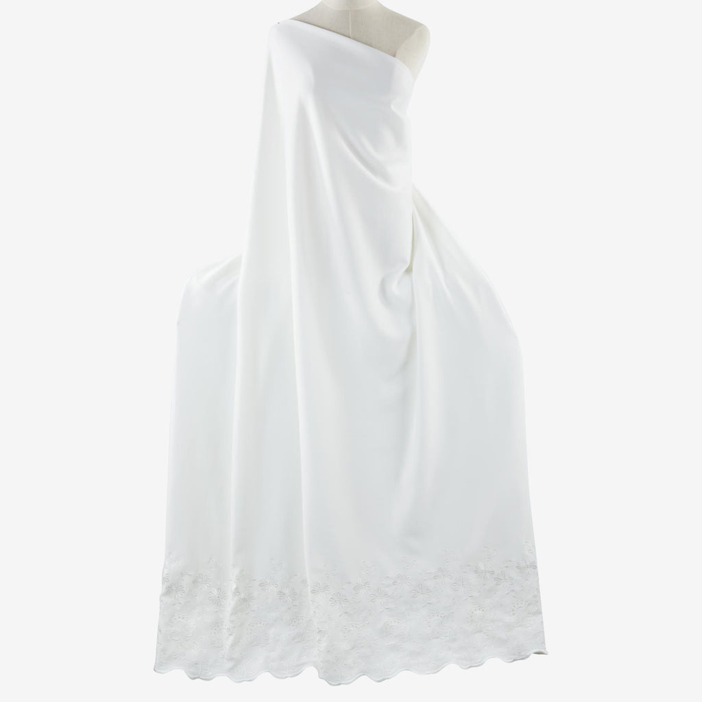 WHITE | 25411 - CARAMEL FLORAL EMBROIDERY SINGLE BORDER SCUBA - Zelouf Fabrics